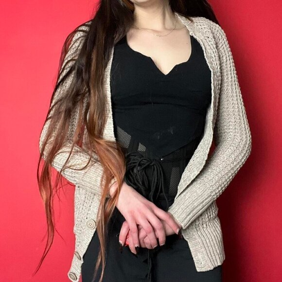 Knit styled grey / tan buttoned cardigan​​​​​​​​​​​​ - Picture 6 of 6
